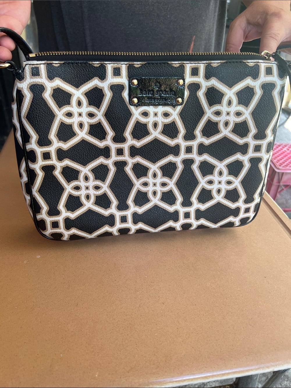 kate spade Black and Cream Patterned Leather Crossbody